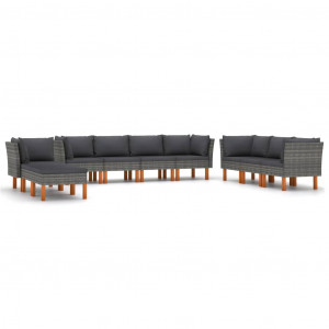 Set mobilier de grădină cu perne, 10 piese, gri, poliratan - Img 1
