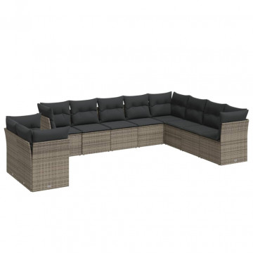 Set mobilier de grădină cu perne, 10 piese, gri, poliratan - Img 2