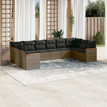 Set mobilier de grădină cu perne, 10 piese, gri, poliratan - Img 1