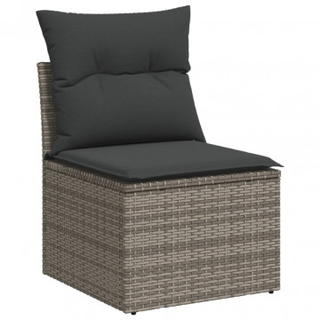 Set mobilier de grădină cu perne, 10 piese, gri, poliratan - Img 4