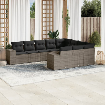 Set mobilier de grădină cu perne, 10 piese, gri, poliratan - Img 1