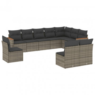 Set mobilier de grădină cu perne, 10 piese, gri, poliratan - Img 2