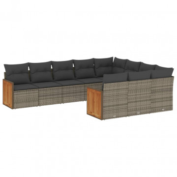 Set mobilier de grădină cu perne, 10 piese, gri, poliratan - Img 2