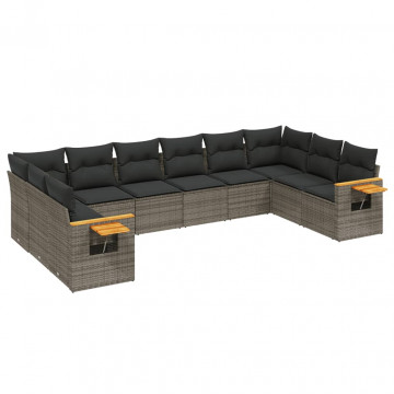Set mobilier de grădină cu perne, 10 piese, gri, poliratan - Img 2