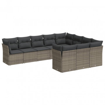 Set mobilier de grădină cu perne, 10 piese, gri, poliratan - Img 2