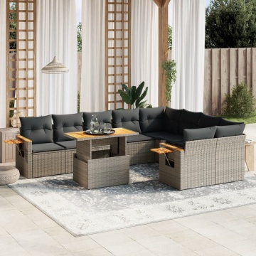 Set mobilier de grădină cu perne, 10 piese, gri, poliratan - Img 1