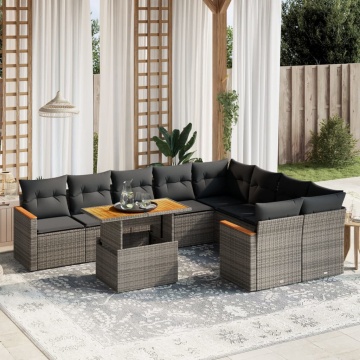 Set mobilier de grădină cu perne, 10 piese, gri, poliratan - Img 1