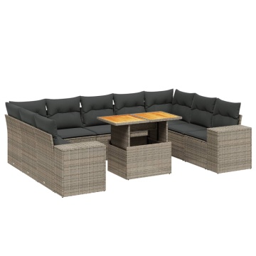 Set mobilier de grădină cu perne, 10 piese, gri, poliratan - Img 2