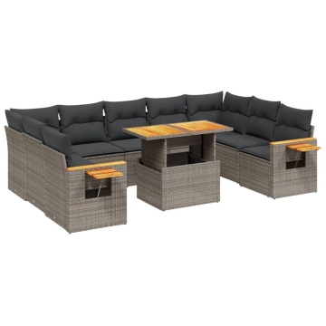 Set mobilier de grădină cu perne, 10 piese, gri, poliratan - Img 2