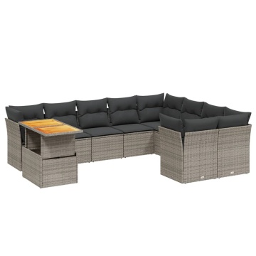Set mobilier de grădină cu perne, 10 piese, gri, poliratan - Img 2