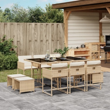 Set mobilier de grădină cu perne, 11 piese, bej, poliratan - Img 1