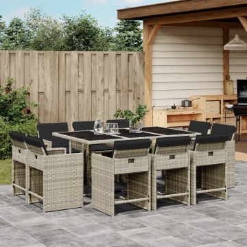 Set mobilier de grădină cu perne 11 piese gri deschis poliratan - Img 1