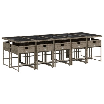 Set mobilier de grădină cu perne, 11 piese, gri, poliratan - Img 3