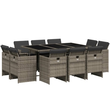 Set mobilier de grădină cu perne, 11 piese, gri, poliratan - Img 2