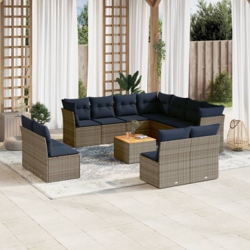 Set mobilier de grădină cu perne, 12 piese, gri, poliratan - Img 1
