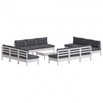 Set mobilier de grădină cu perne, 13 piese, antracit, lemn pin - Img 3