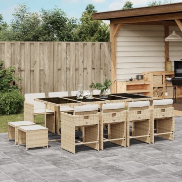 Set mobilier de grădină cu perne, 13 piese, bej, poliratan - Img 1