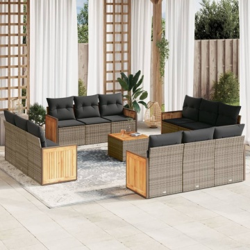 Set mobilier de grădină cu perne, 13 piese, gri, poliratan - Img 1