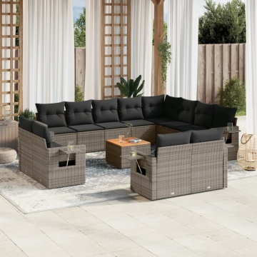 Set mobilier de grădină cu perne, 13 piese, gri, poliratan - Img 1