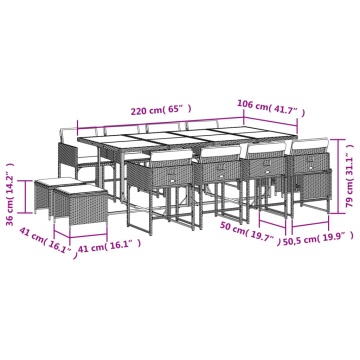 Set mobilier de grădină cu perne, 13 piese, gri, poliratan - Img 5