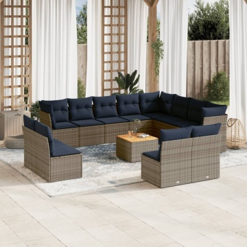 Set mobilier de grădină cu perne, 13 piese, gri, poliratan - Img 1