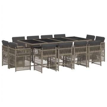 Set mobilier de grădină cu perne, 13 piese, gri, poliratan - Img 2
