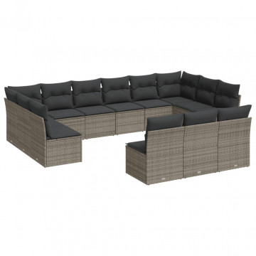 Set mobilier de grădină cu perne, 13 piese, gri, poliratan - Img 2