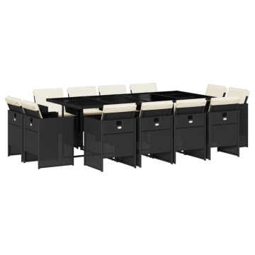 Set mobilier de grădină cu perne, 13 piese, negru, poliratan - Img 2