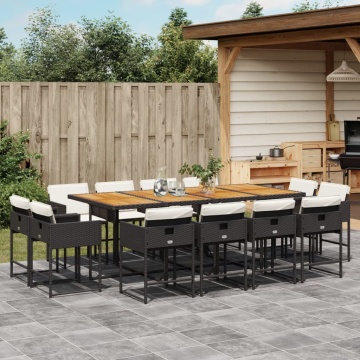 Set mobilier de grădină cu perne, 13 piese, negru, poliratan - Img 1