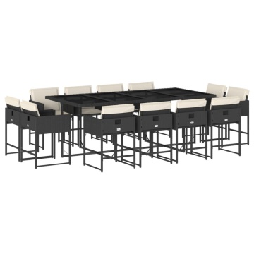 Set mobilier de grădină cu perne, 13 piese, negru, poliratan - Img 2