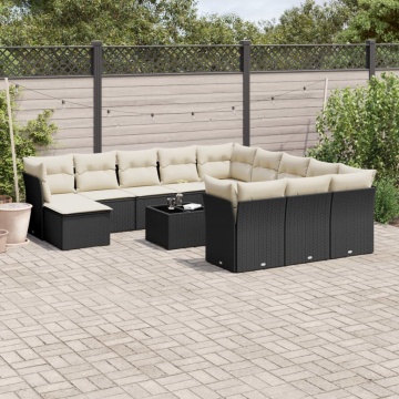 Set mobilier de grădină cu perne, 13 piese, negru, poliratan - Img 1