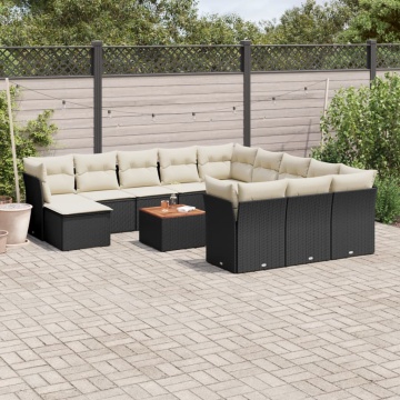 Set mobilier de grădină cu perne, 13 piese, negru, poliratan - Img 1
