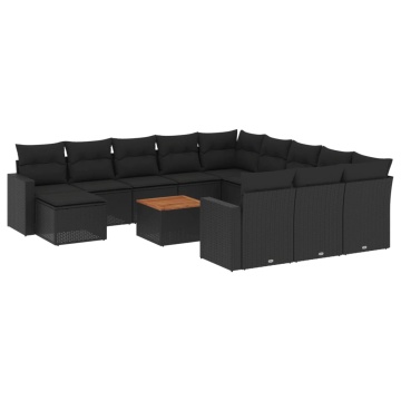Set mobilier de grădină cu perne, 13 piese, negru, poliratan - Img 2