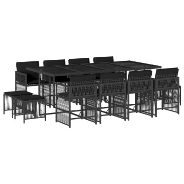Set mobilier de grădină cu perne, 13 piese, negru, poliratan - Img 2