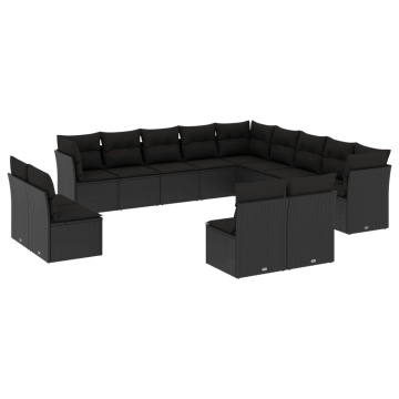 Set mobilier de grădină cu perne, 13 piese, negru, poliratan - Img 2