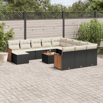 Set mobilier de grădină cu perne, 13 piese, negru, poliratan - Img 1