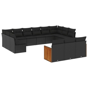 Set mobilier de grădină cu perne, 13 piese, negru, poliratan - Img 2