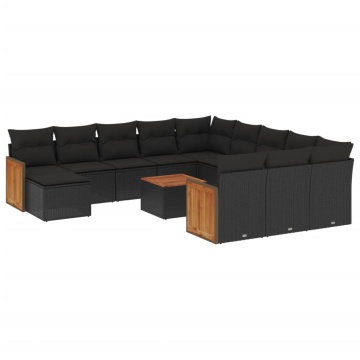 Set mobilier de grădină cu perne, 13 piese, negru, poliratan - Img 2