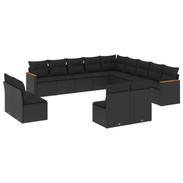 Set mobilier de grădină cu perne, 13 piese, negru, poliratan - Img 2