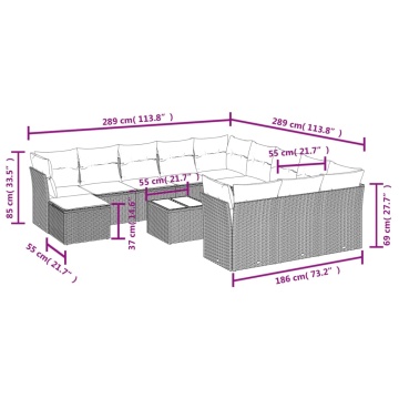 Set mobilier de grădină cu perne, 13 piese, negru, poliratan - Img 3