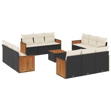 Set mobilier de grădină cu perne, 13 piese, negru, poliratan - Img 2