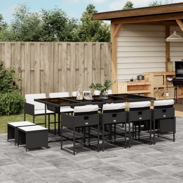 Set mobilier de grădină cu perne, 13 piese, negru, poliratan - Img 1