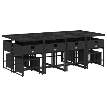 Set mobilier de grădină cu perne, 13 piese, negru, poliratan - Img 3