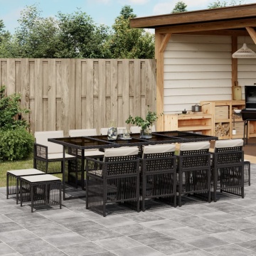 Set mobilier de grădină cu perne, 13 piese, negru, poliratan - Img 1