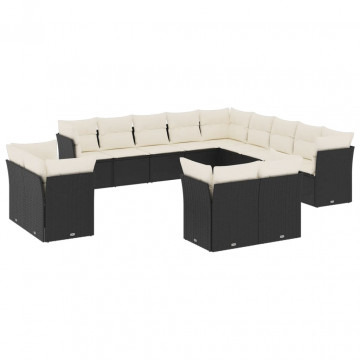 Set mobilier de grădină cu perne, 13 piese, negru, poliratan - Img 2