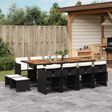 Set mobilier de grădină cu perne, 13 piese, negru, poliratan - Img 1