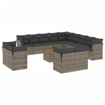 Set mobilier de grădină cu perne, 14 piese, gri, poliratan - Img 2