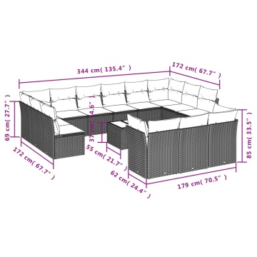 Set mobilier de grădină cu perne, 14 piese, gri, poliratan - Img 3