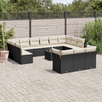 Set mobilier de grădină cu perne, 14 piese, negru, poliratan - Img 1