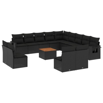 Set mobilier de grădină cu perne, 14 piese, negru, poliratan - Img 2